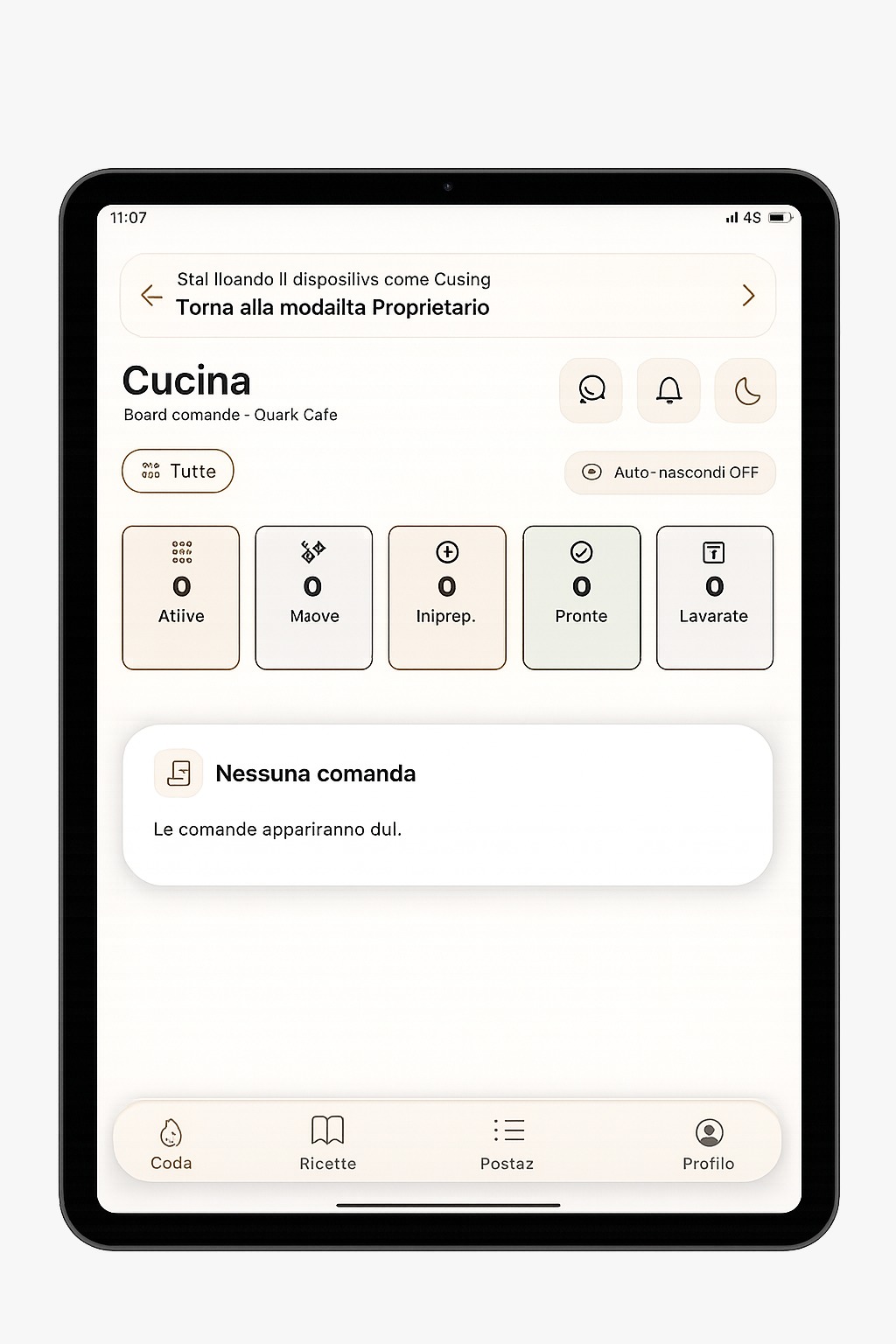 Schermata Forkix Monitor Cucina mostrata dentro un iPad