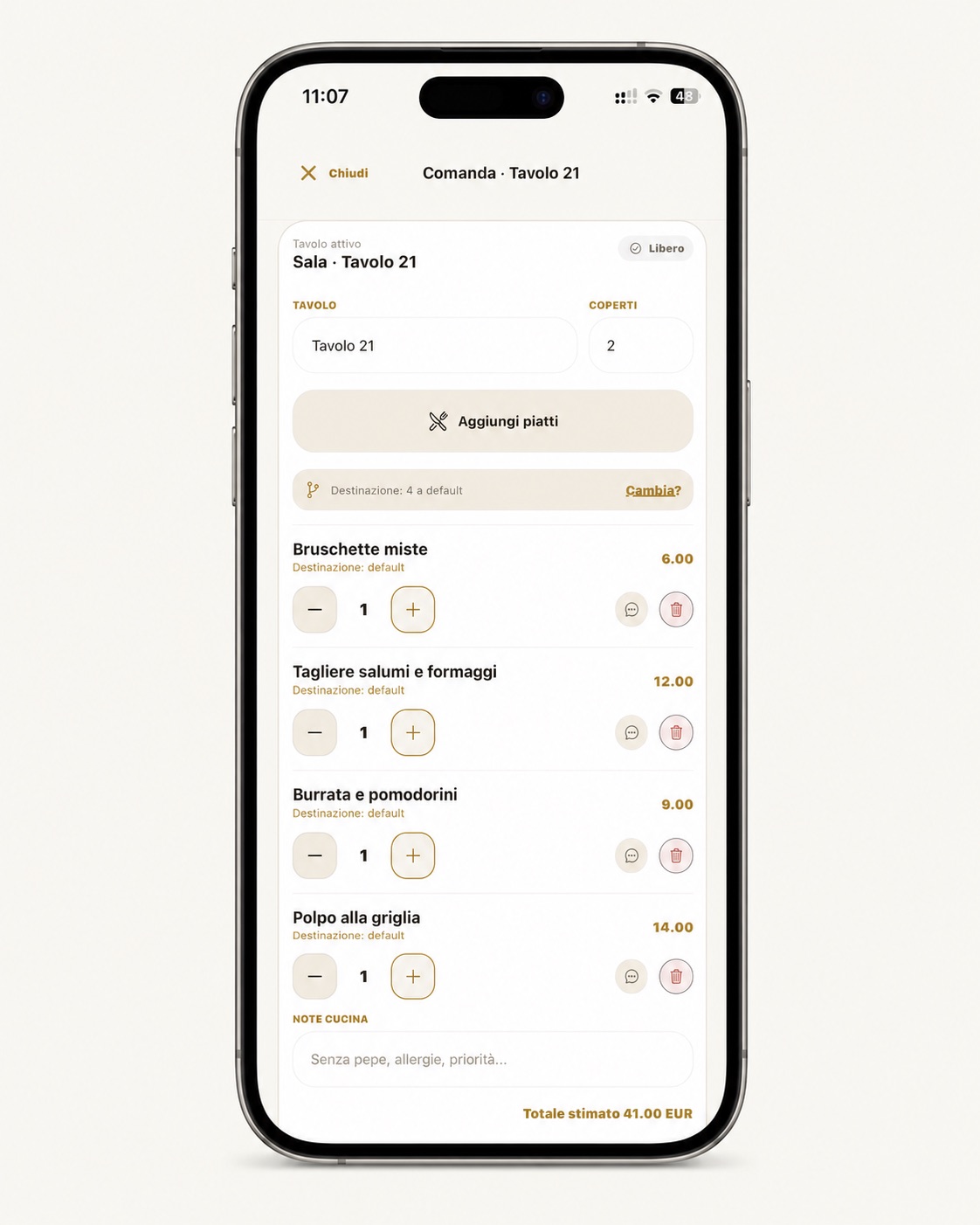 Schermata Forkix App Sala mostrata dentro un iPhone